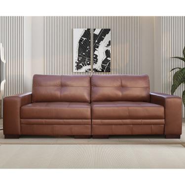 Imagem de Sofá Milano 2L Couro Conhaque 170 cm Pés de Madeira
