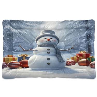 Imagem de SEHANY Cama de Natal com flocos de neve, boneco de neve, para cães, gatos, com fundo antiderrapante, caixa de canil, colchão macio, lavável, para cães pequenos, médios e grandes, gatos, 91 x 61 cm