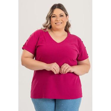 Imagem de Blusa Feminina Plus Size Malha Canelada Decote V - Serena, G4, Pink