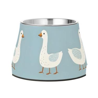 Imagem de SEHANY Tigelas fofas para cães de pato antiderrapante de aço inoxidável com fundo de borracha que evita a queda, 2,3 tigelas quadriculadas para comida e água para cães e gatos