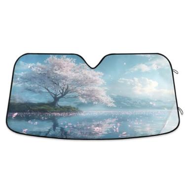 Imagem de ATTX Para-brisa de carro de cerejeira branca 134.6 cm x 59.7 cm Escudo solar universal com proteção UV, persiana de janela frontal automática dobrável para caminhões Sedans SUVs #374