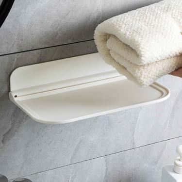 Imagem de Prateleira flutuante de banheiro com economia de espaço, prateleiras dobráveis montadas na parede para toalhas, artigos de higiene pessoal, armazenamento de roupas, organizador