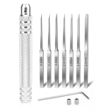 Imagem de STPCTOU Kit de ferramentas Prime Model Scriber 7 lâminas (0,1/0,2/0,4/0,6/0,8/1,0/2,0 mm) ferramenta de cinzel para esculpir resina Gundam, forro de painel e construção de modelos em escala.