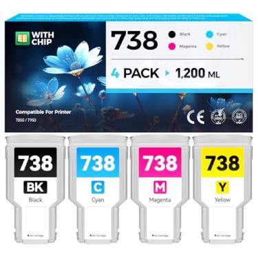Imagem de Conjunto de cartuchos de tinta 738 pacote com 4 300 ml de alto rendimento com substituição de chip para HP 738 498N8A 676M6A 676M7A 676M8A compatível com HP DesignJet T850 T950 Impressora colorida de