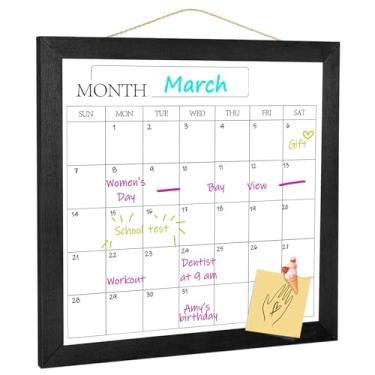 Imagem de Umtiit Calendário Mensal Apagar a Seco Quadro Branco 11,8 x 11,8 polegadas (30 x 30 cm), Moldura de Madeira Preta, Quadro Branco de Superfície Magnética para Planejamento/Horário Escolar/Memorando