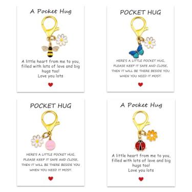 Imagem de 4 Sets Pocket Hug Mini Keychain with Greeting Cards Thinking of You Gifts for Encouragement Inspirational Keepsake Long Distance Relationship Appreciation Gifts for Best Friends Family Kids
