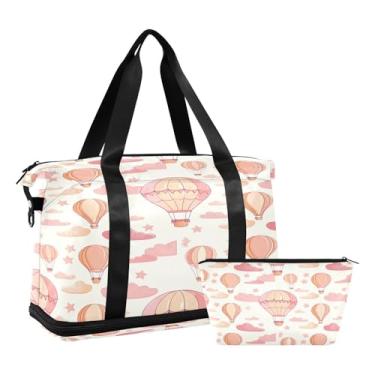 Imagem de STAYTOP Bolsa de ginástica com balões de ar quente para mulheres e homens, à prova d'água, esportiva, viagem, bolsa de fim de semana com bolso molhado para viagem, academia, ioga, natação