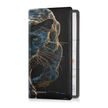 Imagem de Kigai Porta-cartão de registro de carro Pantera Negra feroz e seguro - para porta-luvas de caminhão de carro, console de documentos, organizador de documentos, capa carteira de couro PU premium