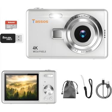 Imagem de Câmera digital 1080P FHD 4k com tela LCD de 2,4", compacta e portátil para vlogs e fotos, com cartão SD de 32GB e zoom digital de 16x para adolescentes, estudantes e iniciantes. (branco)