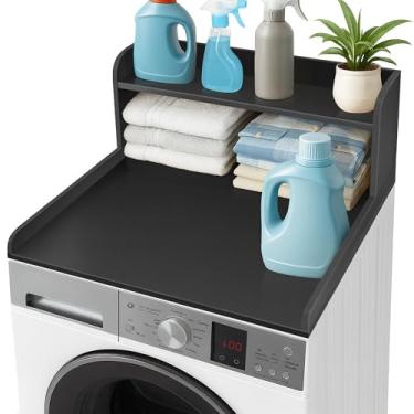 Imagem de Royxen Bancada de lavadora e secadora com prateleira, bancada de lavanderia de 2 camadas para lavadora e secadora, topo de máquina de lavar e secar com núcleo de madeira para organização de lavanderia