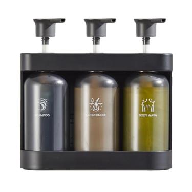 Imagem de Fockety Distribuidor de Sabonete para Chuveiro Montado na Parede, Dispensador de Sabonete Líquido de 3 Câmaras, Shampoo, Condicionador, Sem Suporte de Adesivo de Broca (cinza escuro)