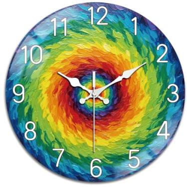 Imagem de peacoblue Relógios de parede, paleta colorida operada por bateria, relógio de parede redondo de vidro de 30 cm, sem tique-taque para cozinha, sala de estar, sala de jantar, quarto e banheiro