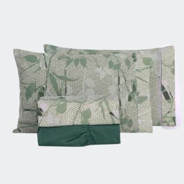 Imagem de Jogo De Lençol 400 Fios 4 Peças Com Elastico Toque de Seda Ponto Palito Macio Verde Azul Cinza(Verde,Queen)