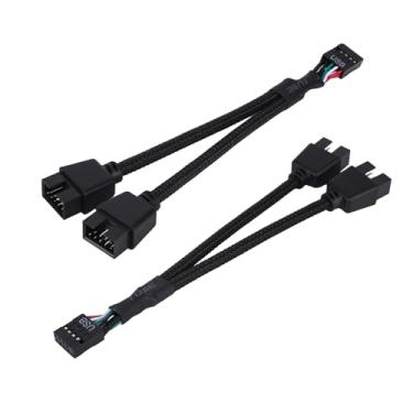 Imagem de 2un Cabos Extensores USB 2.0 de 9 Pinos para Placa-Mãe, Cabo Divisor USB 9 Pinos Trançado em Formato Y para Placa-Mãe Interna de Computador(Preto)