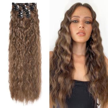 Imagem de Peruca de cabelo com clipe, 61 cm, 6 peças, extensões de cabelo sintéticas longas com clipe para mulheres (marrom médio com ruivo médio