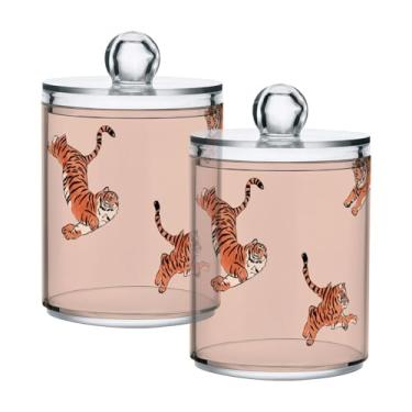 Imagem de Qilmy Cute Tiger Qtip Suporte 2 unidades, frascos de boticário de 400 ml, vasilha organizadora de banheiro para cotonetes, bolas de algodão, almofadas de maquiagem, fio dental, sais de banho