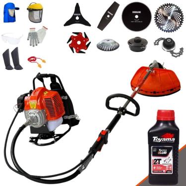 Imagem de Roçadeira Costal Terra GRC430 Com Carretel + Faca 2 Pontas + 3 Pontas + 6 Pontas + 40 Dentes Vídea + 80 Dentes + Trimmer + Escova + Óleo Toyama + EPI