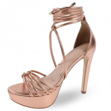 Imagem de Sandália Re&Ton Salto Alto Fino Meia Pata Feminina MP40 (Rose Gold, BR, Adulto, Numérico, 37)