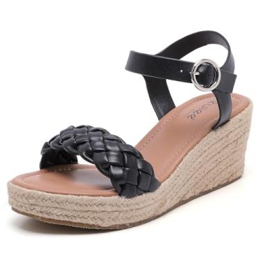 Imagem de Ruiee Sandálias femininas de largura larga, fivela trançada no tornozelo, bico aberto, sapatos de verão, plataforma, alpargata, plataforma, sandálias de praia para mulheres., Preto 903, 8.5 X-Wide