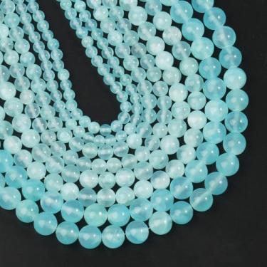 Imagem de Yochus 60 contas de pedra lisa redonda de calcedônia azul claro para fabricação de pulseiras, contas de pedras preciosas naturais de 6 mm para fazer joias, colar e brinco DIY