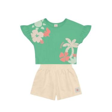Imagem de Conjunto infantil menina cropped florido Brandili, Verde, 10