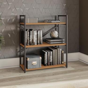 Imagem de Estante para Livros Baixa 3 Prateleiras 89cm X 72cm Industrial Canela/Preto Fosco