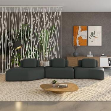 Imagem de Sofá Ilha Sala de Estar Dakota 3 Módulos 484cm Encostos Almofadas Soltas Veludo Cinza G33 - Gran Belo