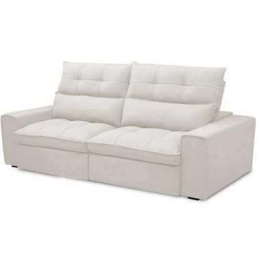 Imagem de Sofá Retrátil Reclinável Para Sala de Estar Living 230cm Dimas F04 Bouclê Off White - Lyam Decor