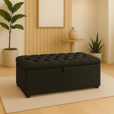 Imagem de Baú Organizador Estofado com Assento 90x40x42 cm – MDF 15mm, Revestimento em Suede, Suporta até 200kg(Espessura da espuma:4 Cm,Tampa Captone Preto)