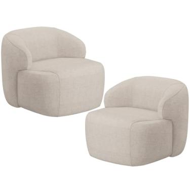 Imagem de Kit 02 Poltronas Decorativa Fixa Orgânica Para Sala Living Barolo L06 Linho Bege - Lyam Decor