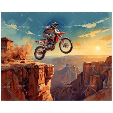 Imagem de Kit de pintura Extreme Motocross por números para adultos – Pintura DIY Dirt Bike pulando sobre Canyon em tela, conjunto de tinta acrílica, adequado para iniciantes, arte para decoração de casa ou