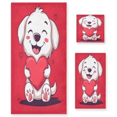 Imagem de Wassud Conjunto de 3 toalhas de banho fofas com coração de dia dos namorados, toalhas super macias e absorventes para banheiro, toalhas de banho de secagem rápida, toalha de banho para academia, spa