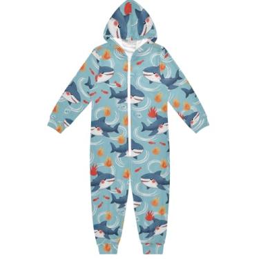 Imagem de Lindo macacão de tubarões de desenho animado azul para crianças, novidade cosplay macacão fantasia terno 4T, Lindos tubarões de desenho animado azul, 13-14 Anos