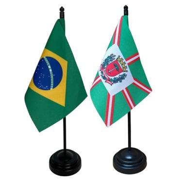 Imagem de Kit Bandeira de Mesa do Brasil e Curitiba, 26cm Altura Total, 18x11cm, Multicolorido, Oxford, Base Plástica, Decorativo, Escritório, Eventos