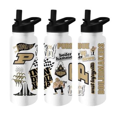 Imagem de Logo Brands NCAA Purdue Boilermakers garrafa nativa 1000 ml – isolamento de parede dupla, aço inoxidável, tampa sem derramamento, alça fácil de transportar