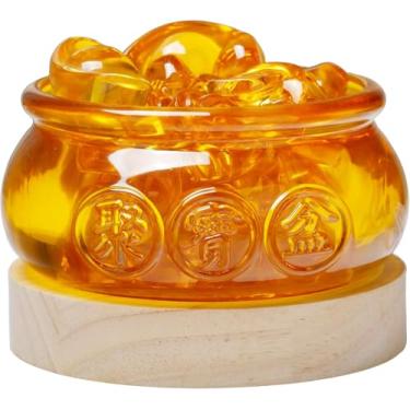 Imagem de vskikris Tigela de vidro Feng Shui Wealth de 3,38 cm com 1 lingote dourado grande e 32 pequenos - Tigela de cristal feita à mão para casa/escritório, decoração de prosperidade, presente para abertura