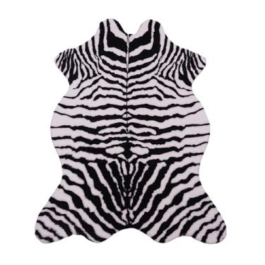 Imagem de Tapete de zebra para decoração de sala de estar - Tapete de pele sintética com estampa de animal - perfeito para temas ocidentais, rústicos ou boho (zebra, 1,1 x 0,8 m)
