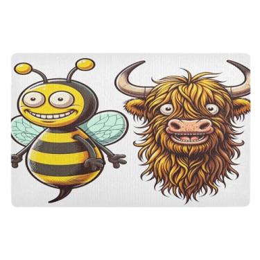 Imagem de Joisal Tapete de entrada para ambientes internos com desenho de abelha Highland para casa, antiderrapante, tapete de entrada, decoração de porta da frente, entrada externa