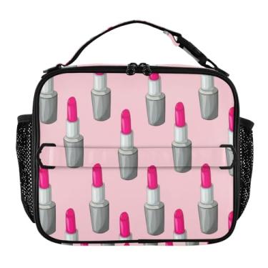Imagem de Joisal Lancheira de batons cinza rosa macio para mulheres, meninas, lancheira com alça de ombro masculina e infantil, lancheira para trabalho e adultos, bolsa térmica floral