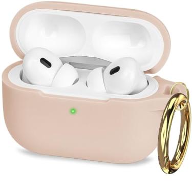 Imagem de Capa compatível com AirPods Pro 3 geração 2025, capa com chaveiro, capa macia Gawnock Skin para AirPods Pro 3, proteção total, LED frontal visível, chá