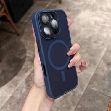 Imagem de Capa magnética transparente fosca para iPhone 16, 14, 13 Mini, 15, 12, 11 Pro Max Plus, com alça de pulso e proteção contra choque, azul, para iPhone 16E