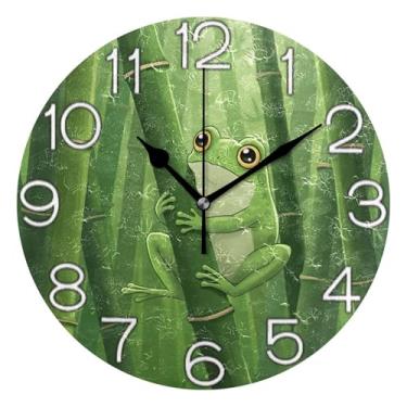Imagem de GAIGEO Relógio de parede decorativo analógico redondo sem tique-taque silencioso quarto relógio de cozinha, decoração de parede de casa de fazenda moderna sapo verde fofo, 25 cm, ponteiros pretos