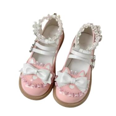 Imagem de Ulalaza Sapatos femininos Lolita salto Mary Jane sapatos de renda com laço, Kawaii, fofo, cosplay, plataforma, salto cruzado, estilo doce, Estilo 2, rosa, 37 BR