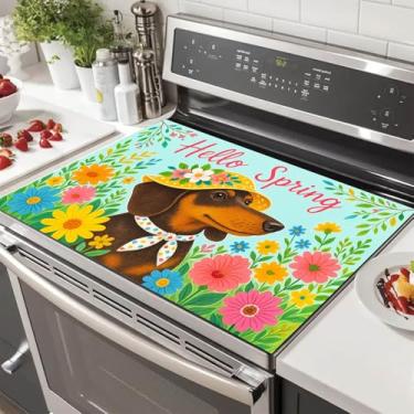Imagem de HOMETITUTE Capas superiores de fogão Dachshund para fogão elétrico 71 x 50 cm protetor de fogão de vidro resistente ao calor capa decorativa de fogão tapete de bancada de cozinha