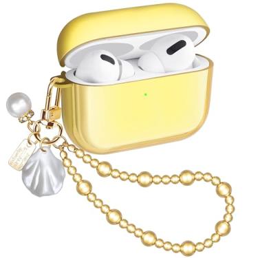 Imagem de Ucharmbead Capa fofa compatível com AirPods Pro 2ª geração para Air Pods Pro e Pro 2 com joias douradas, chaveiro e alça de cordão para meninas e mulheres (contas banhadas a ouro)