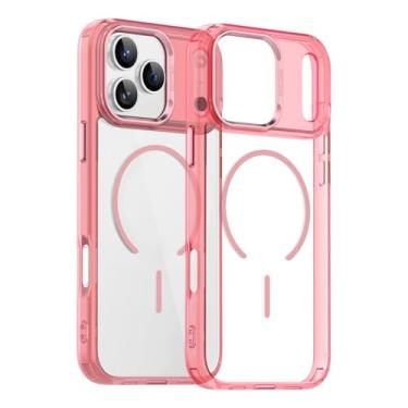 Imagem de SFDSUH Capa de luxo transparente com carregamento sem fio magnético para iPhone 16 Plus (para iPhone 16 Plus/Rosa)