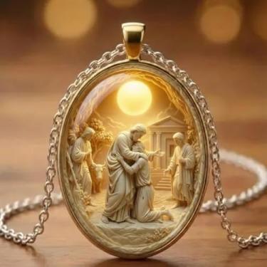 Imagem de Colar com pingente Samaritan Woman At The Well, joia cristã religiosa para mulheres, corrente ajustável com detalhes de cristal, One size., Metal, Sem Pedra Preciosa