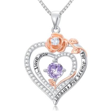 Imagem de WYDDO Colares de coração rosa para mulheres, mãe, pedra do mês de nascimento, pingente, aniversário, Natal, Dia dos Namorados, joias presentes para sua esposa, filha, mãe, One Size, Base, Pedra do mês