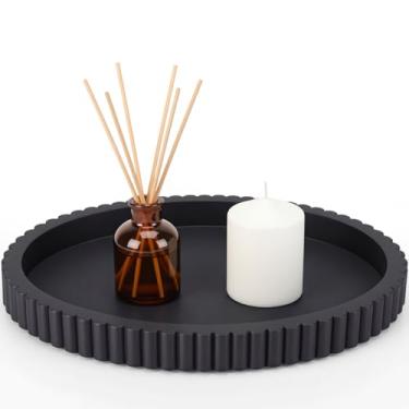 Imagem de Yalikop Bandeja decorativa oval de concreto para decoração de mesa de centro de centro de mesa preta moderna de 38 cm, bandeja otomana decorativa para servir decoração de casa, bandejas decorativas