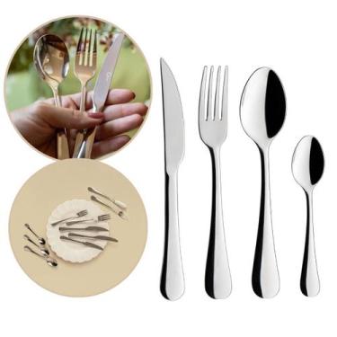 Imagem de Faqueiro 24 Peças Aço Inox Salvador Liso Profissional Oxford Com Faca 